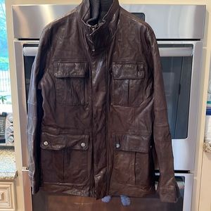 Hugo Boss mens brown leather jacket hardly worn